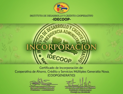 Certificación IDECOOP del Decreto 217-16 Incorporación Cooperativa Generatio Nova, Inc.
